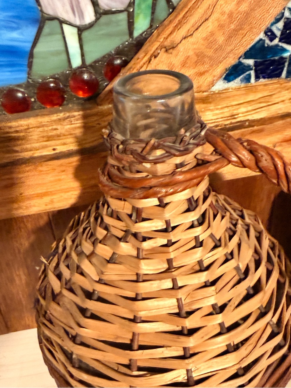 Woven Rattan Demijohn Bottle with Handle - Natural Brown 14” x 7” - Picture 2 of 6